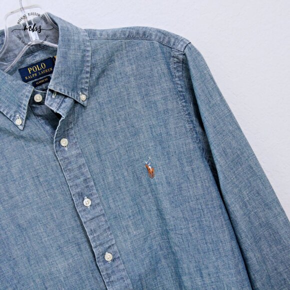 Polo Ralph Lauren Vintage Denim Chambray Pony Western Blaire Shirt Blue Men SP - Picture 4 of 7